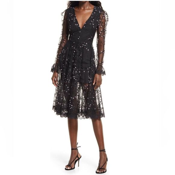 HELSI Ella Embroidered Long Sleeve Deep V-Neck Midi Dress, Black, XL, 12/14, NWT - Picture 7 of 17